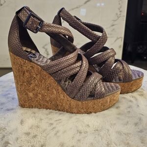 Tory Burch Brown Textured Wedges